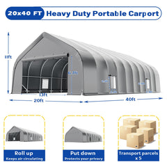 EROMMY 20x40 FT Heavy Duty Durable Carport With 3-Layer PE Waterproof Cover