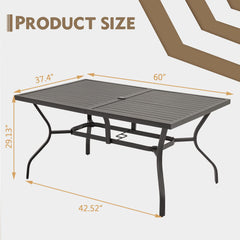 EROMMY 60'' Outdoor Dining Table for 6, E-Coating Metal Patio Dining Table with 1.57''~1.9'' Adjustable Umbrella Hole