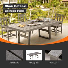 EROMMY 1 Medium Table and 4 armchairs set, Patio Conversation Table For 4-6 Persons With Weather Resistant, Grey-Erommy
