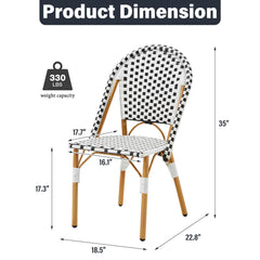 EROMMY Outdoor French Bistro Chair Set of 2, Wicker Patio Dining Chairs with Print Finish, Black&White