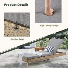 EROMMY 2PCS Patio Rattan Chaise Lounge Chair, Outdoor Wicker Recliner, Gray