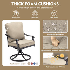 EROMMY Patio Swivel Chair Set of 2, Heavy Duty Outdoor Dining Chairs with Thickened Cushions, Metal Patio Chairs Gentle Rocker for Outside, Khaki-Erommy