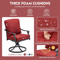 EROMMY Patio Swivel Chair Set of 2, Heavy Duty Outdoor Dining Chairs with Thickened Cushions, Metal Patio Chairs Gentle Rocker for Outside, Red-Erommy
