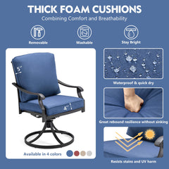 EROMMY Patio Swivel Chair Set of 2, Heavy Duty Outdoor Dining Chairs with Thickened Cushions, Metal Patio Chairs Gentle Rocker for Outside, Blue-Erommy