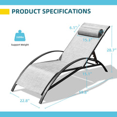 EROMMY Set of 2 Textilene Recliner Chairs All-Weather Outdoor Lounge Chairs with Adjustable Backrest, Patio Chaise Lounges, for Beach Yard Pool,Grey-Erommy