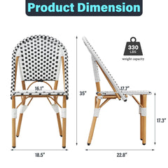 EROMMY Outdoor French Bistro Chair Set of 4, Wicker Patio Dining Chairs with Print Finish, Black&White