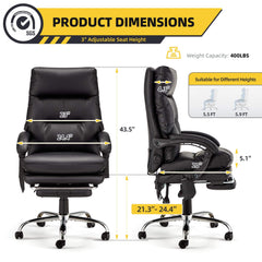 Erommy Reclining Executive Office Chair with Heat and Massage and USB Port, Comfortable Computer Desk Chair with Footrest (PU Leather Black)-Erommy
