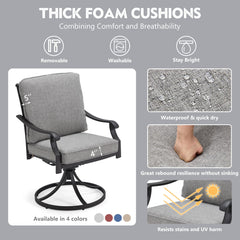EROMMY Patio Swivel Chair Set of 2, Heavy Duty Outdoor Dining Chairs with Thickened Cushions, Metal Patio Chairs Gentle Rocker for Outside, Grey-Erommy