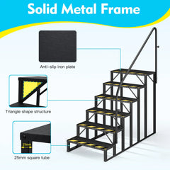 EROMMY 6-Step RV Steps with Handrail, 660LBS Capacity, Metal Mobile Home Stairs with Armrest, Anti-Slip Hot Tub & Camper Steps, Non-Skid Treads