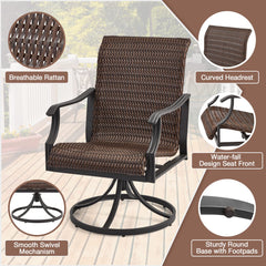EROMMY Patio Wicker Swivel Chair Set of 2, Heavy Duty Outdoor Dining Chair with 23.5'' High Back, Extra-Large Water-Fall Seat, Gentle Rocker-Erommy