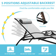 EROMMY Set of 2 Textilene Recliner Chairs All-Weather Outdoor Lounge Chairs with Adjustable Backrest, Patio Chaise Lounges, for Beach Yard Pool,Grey-Erommy