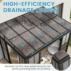 EROMMY 8x12 Lean-to Sunroom Gazebo, Enclosed Patio Shelter with Sliding Doors, Polycarbonate Roof and Gray-Tinted Panels, Aluminum Frame for Backyard