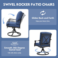 EROMMY Patio Swivel Chair Set of 2, Heavy Duty Outdoor Dining Chairs with Thickened Cushions, Metal Patio Chairs Gentle Rocker for Outside, Blue-Erommy