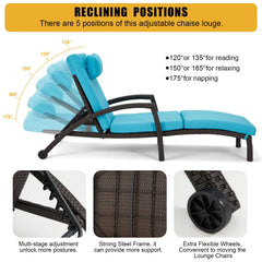 EROMMY Chaise Lounge Chairs Set of 4 for Outside, PE Rattan Wicker, Blue