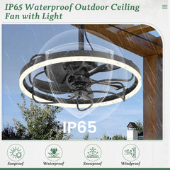 EROMMY 20" Waterproof Outdoor Ceiling Fan with Integrated Light for Patios, Plug-In Caged Hanging Fan with Remote & App Control, 3CCT Dimmable LED, Great for Gazebos, Pergolas, and Porches, Black