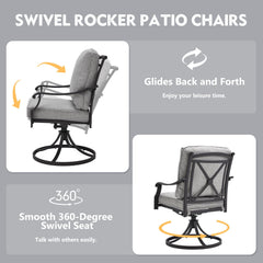 EROMMY Patio Swivel Chair Set of 2, Heavy Duty Outdoor Dining Chairs with Thickened Cushions, Metal Patio Chairs Gentle Rocker for Outside, Grey-Erommy