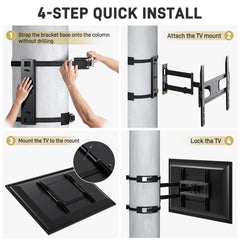 EROMMY Outdoor Gazebo TV Mount No Drill for Post, Full Motion Pergola TV Mount, Adjustable Weatherproof TV Bracket, Fits 27-65 Inch TVs, Holds 77 lbs