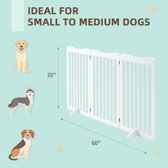 EROMMY 60" Wood Freestanding Collapsible Pet Gate, Extra Wide 35" Tall Dog Gate with 2pcs Support Feet, 3 Panels Indoor Accordion Style Dog Fence, White