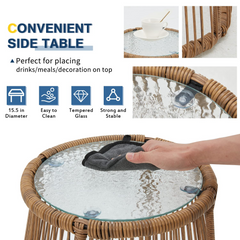 EROMMY 3-Piece Patio L-Shaped Sofa Set with Cushions & Glass Coffee Table, White-Erommy