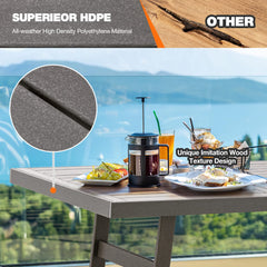 EROMMY HDPE Dining Table, Patio Conversation Table for 4-6 Persons with Weather Resistant & Easy Maintenance, Perfect for Garden, Outdoor, Grey-Erommy