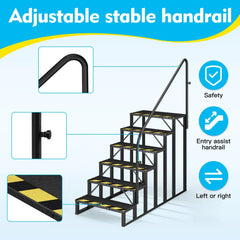 EROMMY 6-Step RV Steps with Handrail, 660LBS Capacity, Metal Mobile Home Stairs with Armrest, Anti-Slip Hot Tub & Camper Steps, Non-Skid Treads
