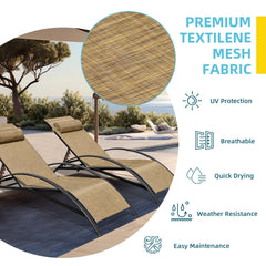 EROMMY Set of 2 Textilene Recliner Chairs All-Weather Outdoor Lounge Chairs with Adjustable Backrest, Patio Chaise Lounges, for Beach Yard Pool,Brown-Erommy