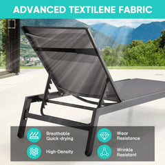 EROMMY Outdoor Chaise Lounge Set of 2, Patio Lounge Chair with Wheels and 5-Position Adjustable Backrest, Aluminum Recliner-Erommy