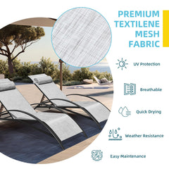 EROMMY Set of 2 Textilene Recliner Chairs All-Weather Outdoor Lounge Chairs with Adjustable Backrest, Patio Chaise Lounges, for Beach Yard Pool,Grey-Erommy