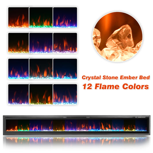 EROMMY 100 inch Wall Mounted Electric Fireplace Inserts with Timer, Remote Control, 12 Colors Adjustable LED Flame, 750/1500W