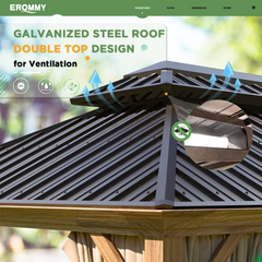 EROMMY 10' x 12' Gazebo, Wooden Finish Coated Aluminum Frame Canopy with Double Galvanized Steel Hardtop Roof, Outdoor Permanent Metal Pavilion-Erommy