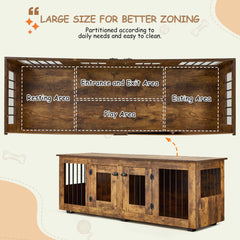 EROMMY 64''Large Wooden Dog Crate Furniture, Dog Kennel with Double Doors, Decorative Pet House Dog Cage Side Table, Brown