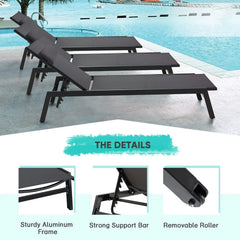 EROMMY Outdoor Chaise Lounge Set of 2, Patio Lounge Chair with Wheels and 5-Position Adjustable Backrest, Aluminum Recliner-Erommy