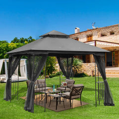 EROMMY Outdoor Gazebo 10'x10', Heavy Duty Canopy Tent with Soft Double Roofs & Metal Corner Frame Shelves, Party Tent Shelter with Mosquito Netting for Patio, Deck, Backyard, Gray
