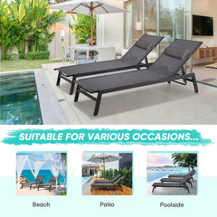 EROMMY Outdoor Chaise Lounge Set of 2, Patio Lounge Chair with Wheels and 5-Position Adjustable Backrest, Aluminum Recliner-Erommy