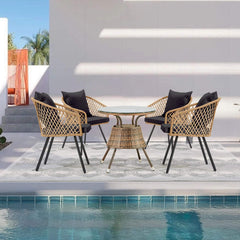 EROMMY All-Weather Patio Dining Chairs Set of 4, w/ Cushions & Armrests, Modern Outdoor Seating, Beige & Black