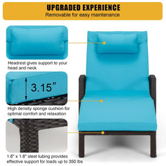 EROMMY Chaise Lounge Chairs Set of 4 for Outside, PE Rattan Wicker, Blue