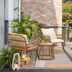 EROMMY 3-Piece Outdoor Wicker Bistro Set with Glass Top-Erommy