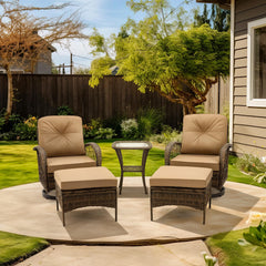 EROMMY 5-Piece Outdoor Swivel Rocker Set with Cushions & Glass Table, Khaki-Erommy