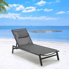 EROMMY Aluminum Lounge Chair, Outdoor Chaise Lounge with Wheels and 5-Position Adjustable Backrest, Patio Lounge Chair