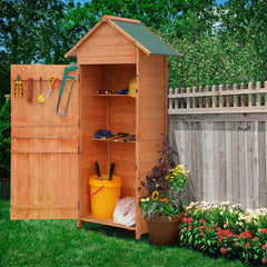 EROMMY Wood Outdoor Storage Shed, 70" Garden Sheds with Lockable Doors, Weather Resistant Tool Shed Organizer for Patio, Lawn, Garden, Backyard