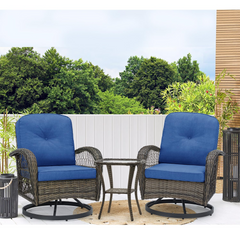 EROMMY 3 Pieces Outdoor Swivel Rocker Patio Chairs, 360 Degree Rocking Patio Conversation Set, Navy Blue
