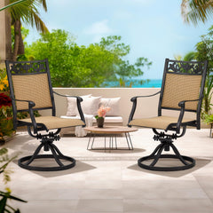 EROMMY Patio Swivel Chairs Set of 2, All-Weather Aluminum Patio Sling Dining Chairs, Outdoor Swivel Rocker Chairs, Brown