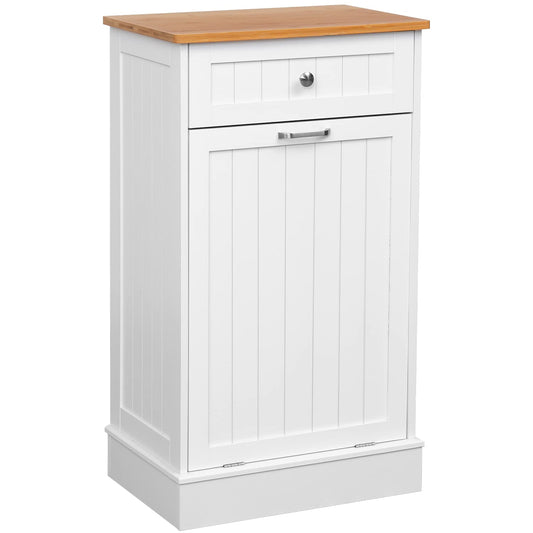 EROMMY Tilt Out Trash Cabinet with Drawer and Removable Bamboo Cutting Board, White