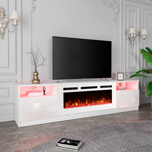 EROMMY 80'' Fireplace TV Stand with 40'' Electric Fireplace, TV Console for TVs up to 90'' for Living Room, White