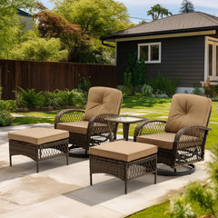 EROMMY 5-Piece Outdoor Swivel Rocker Set with Cushions & Glass Table, Khaki-Erommy