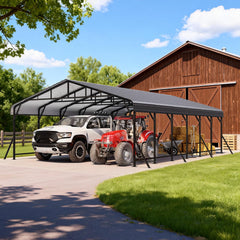EROMMY 20x40 FT Heavy Duty Metal Carport with Reinforced Steel Braces & Galvanized Steel Roof and Frame, Sturdy Car Shed in All Weathers, Easy Assembly Car Shelter for 2 Cars, SUV, Tractors and Boat
