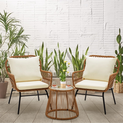 EROMMY 3-Piece Outdoor Wicker Bistro Set with Glass Top-Erommy