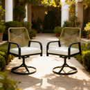 EROMMY Swivel Patio Chairs Set of 2, Outdoor Rattan Dining Chairs with Thickened Cushions, Beige