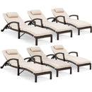EROMMY Chaise Lounge Chairs Set of 6 for Outside, PE Rattan Wicker Patio Pool Lounge Chair with Arm, Cushion for Poolside Beach (Khaki)