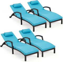 EROMMY Chaise Lounge Chairs Set of 4 for Outside, PE Rattan Wicker, Blue